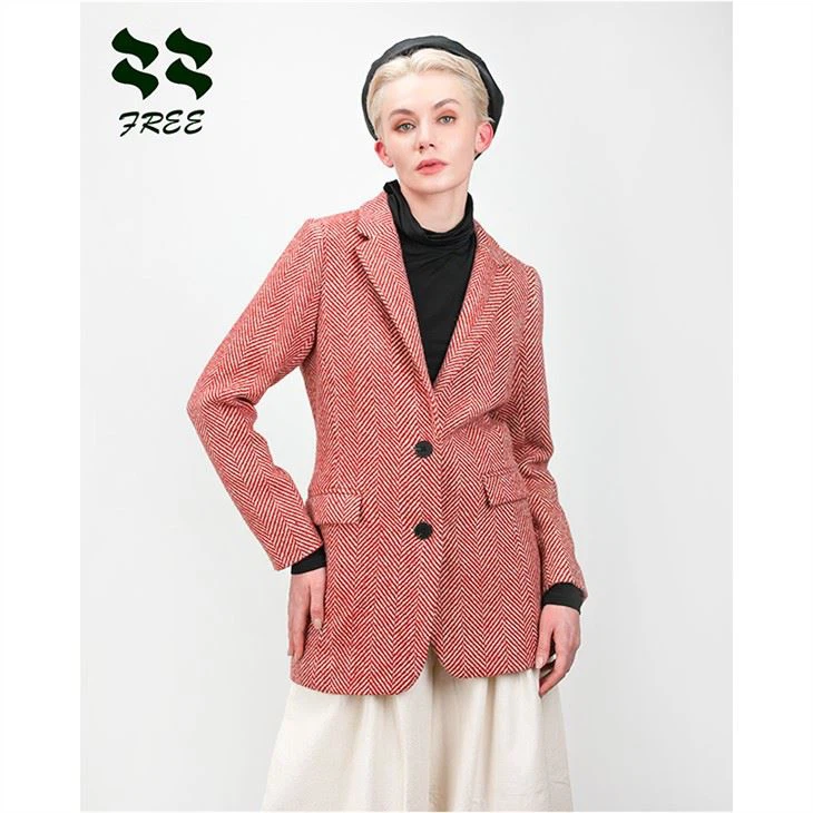 Ladies Red Wool Long Sleeve Winter Coat