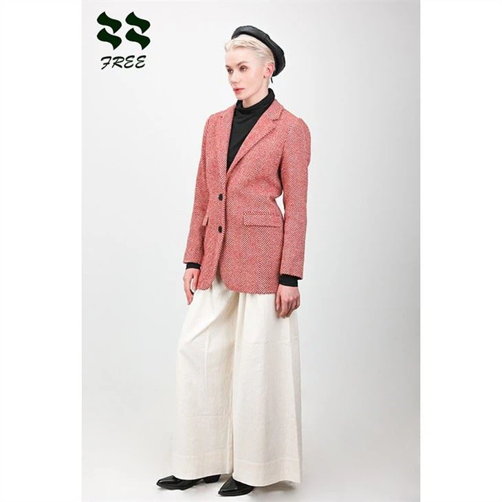 Ladies Red Wool Long Sleeve Winter Coat