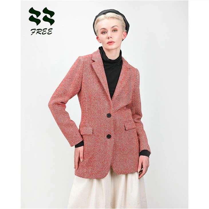 Ladies Red Wool Long Sleeve Winter Coat